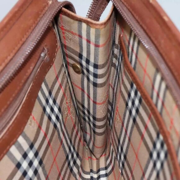 Burberrys Clutch Bag Leather Brown Gold Auth - Picture 13 of 16